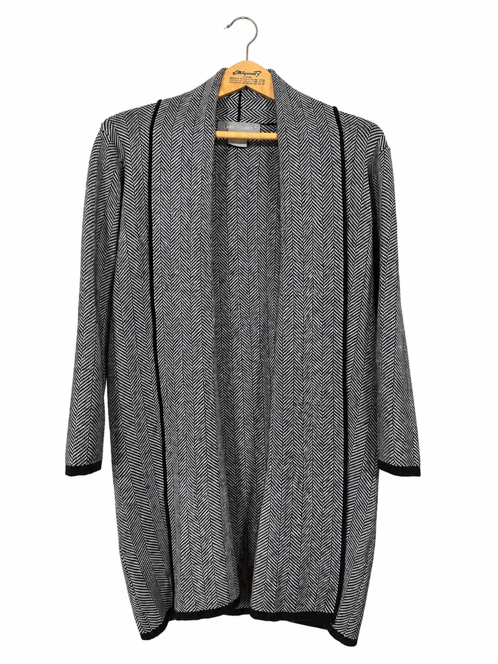 Lark + Grey Black White Chevron Herringbone Duster Cardigan Jacket Oversized S